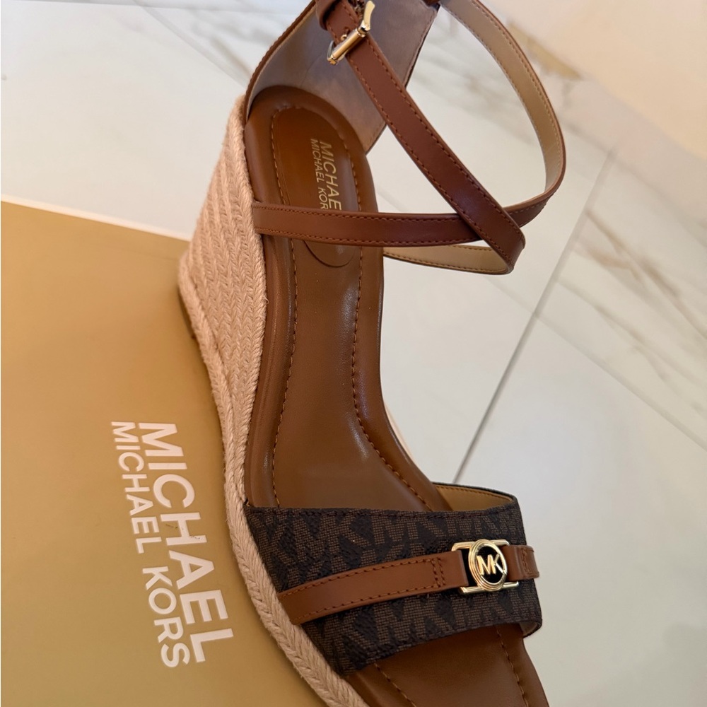 Michael Kors Tan and Brown Wedge Sandals